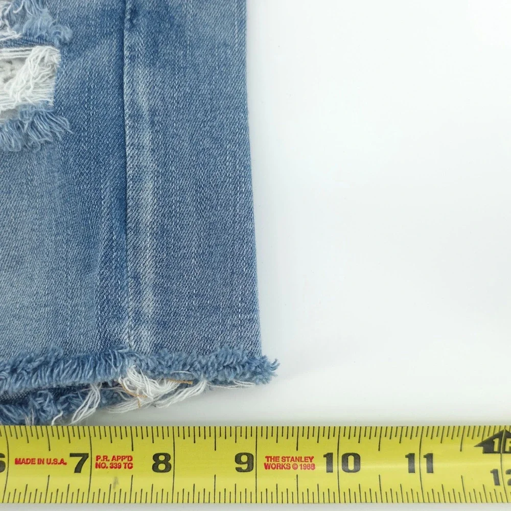 American Eagle‎ Womens Denim Midi Shorts 4 Blue Distressed Raw Hem Cutoff